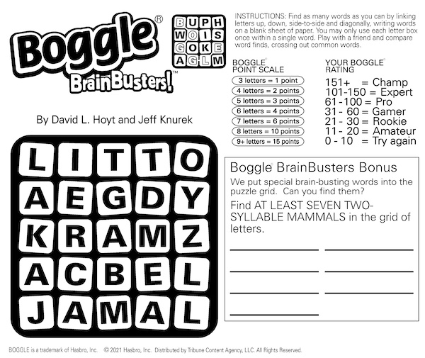 Find the words in the Boggle BrainBusters puzzle