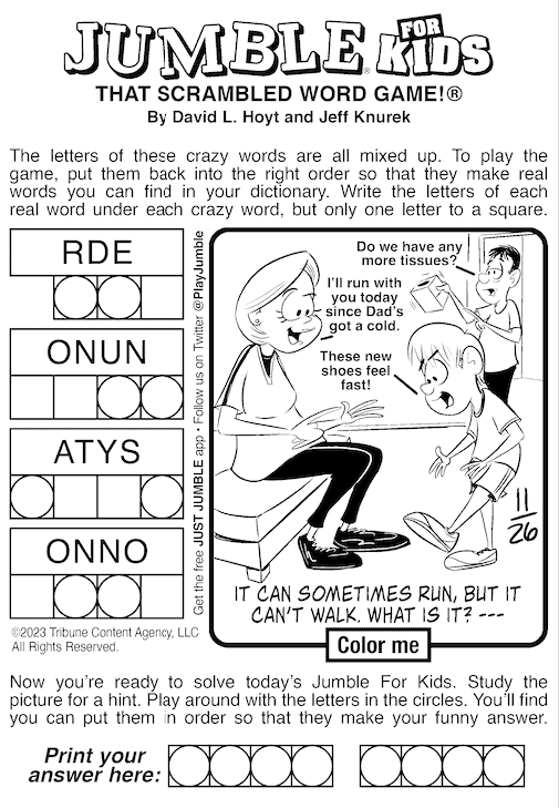 Jumble for kids with a "running" joke