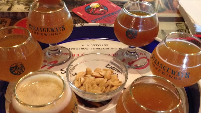 A flight of beers at Strangeways Brewing