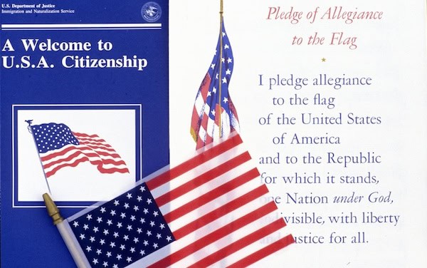 Citizenship book and pledge of allegiance for new citizens on the United States of America