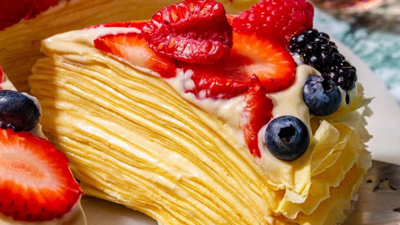 This crepe cake features striking layers and a rich-yet-light texture. CREDIT: TNS.