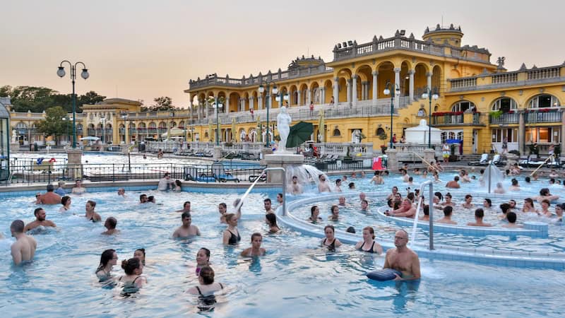 Budapest’s thermal baths are a fun and relaxing cultural experience – BYO swimsuit and towel. CREDIT: (Cameron Hewitt, Rick Steves’ Europe).