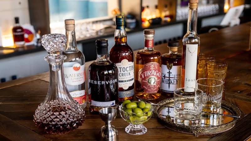 Photo of liquors from Virginia distilleries. Image by Todd Wright. For the Virginia Cocktail Games