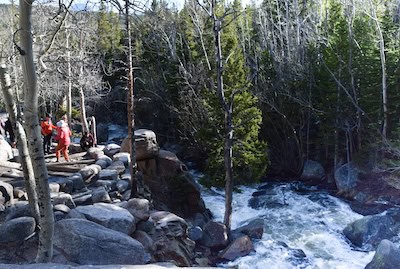 3. Fellow hikers arriving at Alberta Falls at Rocky Mountain National Park. Photo Nick Thomas