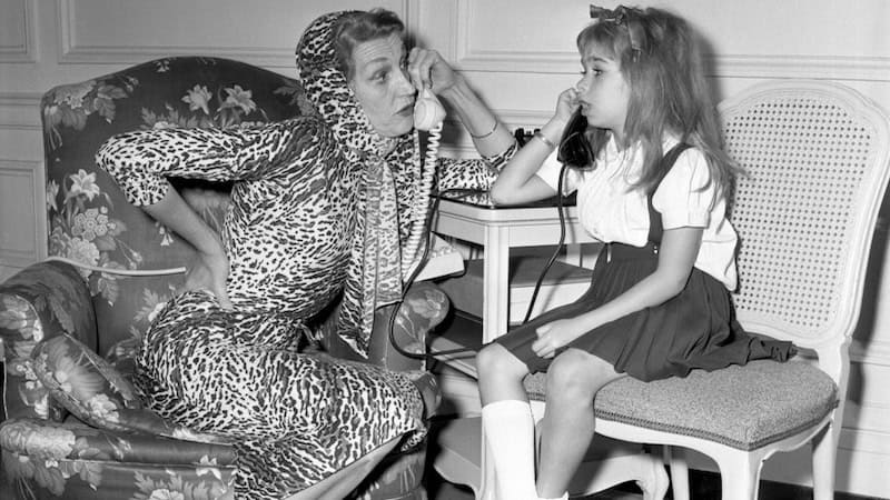 Actress and author Kay Thompson, who appeared in the TV production, with young Evelyn Rudie as Eloise - CBS publicity photo