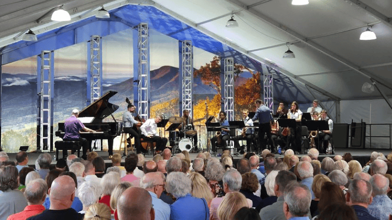 Wintergreen Music Festival concert, with the Blue Ridge Mountains in the background