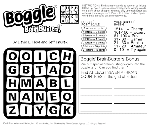 Boggle puzzle with mixed-up letters: Find the African countries