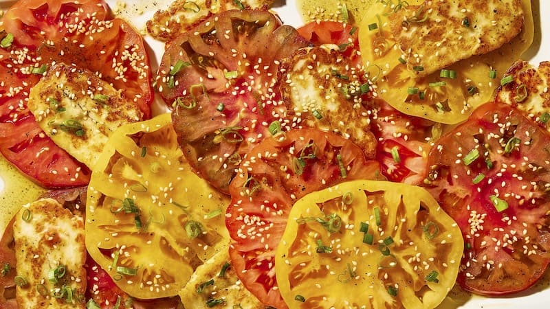 Heirloom Tomato Salad: Sherry vinegar and sesame oil complemented the tomatoes' savoriness.