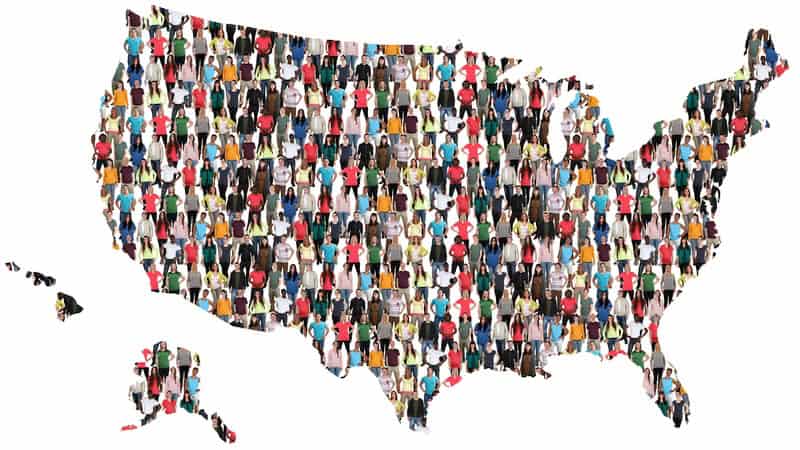 U.S. multicultural map - a diversity of people make up the map. Representing the regional accents that make up the nation. By Boarding1now.