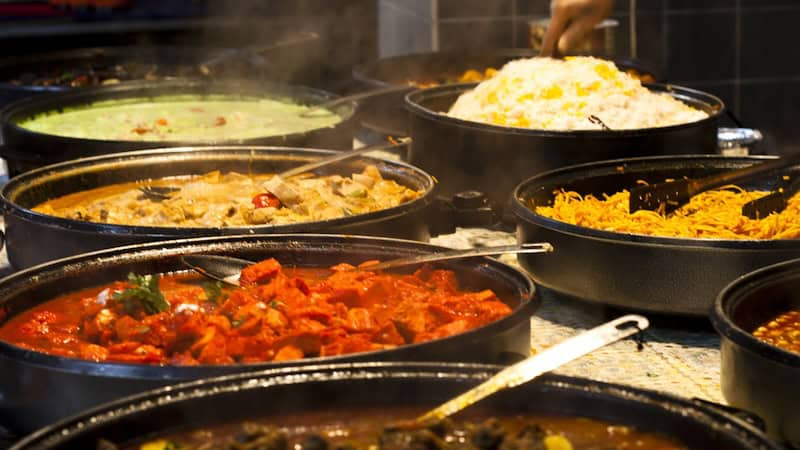 A buffet of Indian food