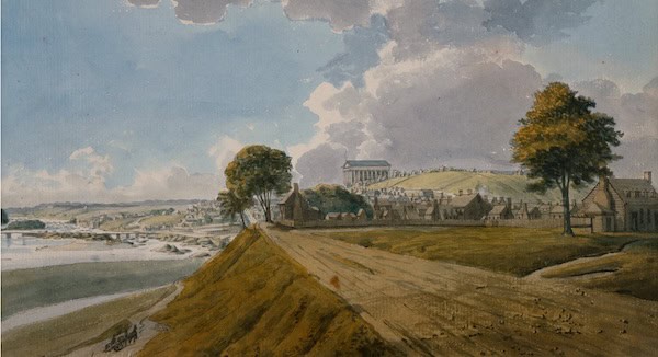 View of the City of Richmond from the Bank of the James River. Courtesy of the Maryland Center for History and Culture 1960.108.1.3.34.trobe. Spirits Museum, Williamsburg. Used in What's Booming: October 24 to 31