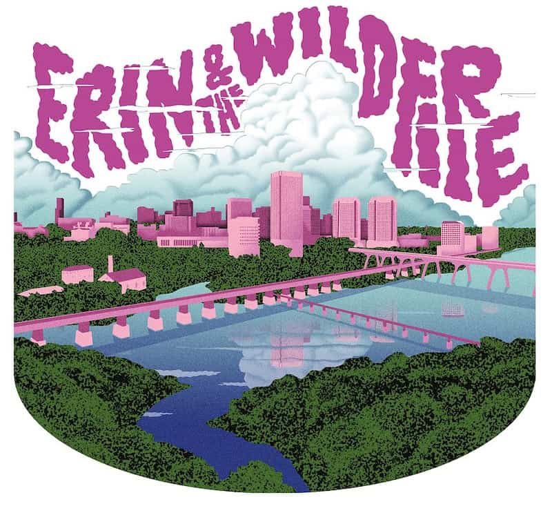 Erin & The Wildfire poster of the Richmond, Virginia, skyline with pink manmade buildings and bridges