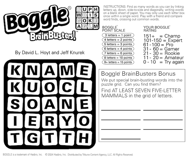 Boggle search for animals: find the mammals in this word search puzzle