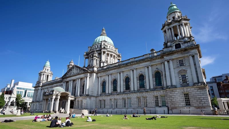 Belfast's striking City Hall dominates the city center. Visit Northern Ireland and explore the Troubles in Belfast and the Titanic museum. (Cameron Hewitt, Rick Steves&apos; Europe)