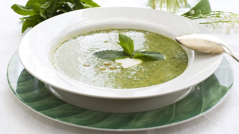 Pea soup, used with roasted spring pea soup recipe. Image by Alexandra Stukkey