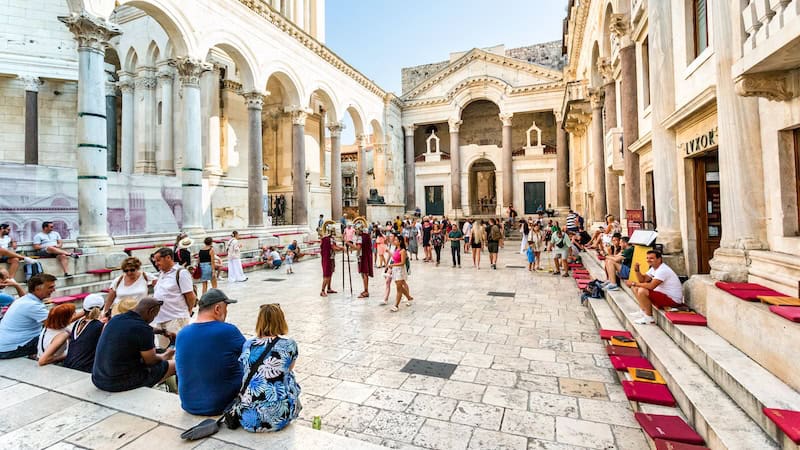 The main square in Split, Croatia, was once the vestibule of Diocletian&apos;s grand Roman palace. (Addie Mannan, Rick Steves' Europe) Take some time to explore Split on the Croatian Coast, a vibrant, bustling city with intriguing remnants of its ancient roots.