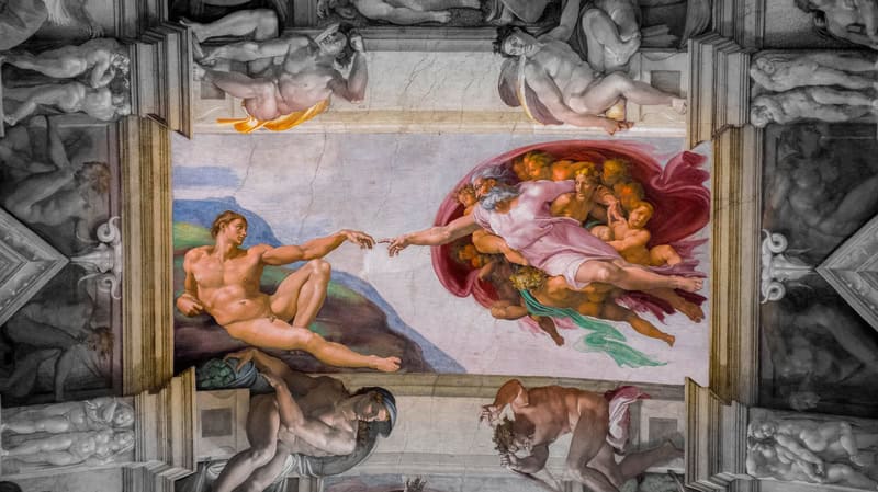 Ceiling of the Sistine Chapel, art by Michelangelo.